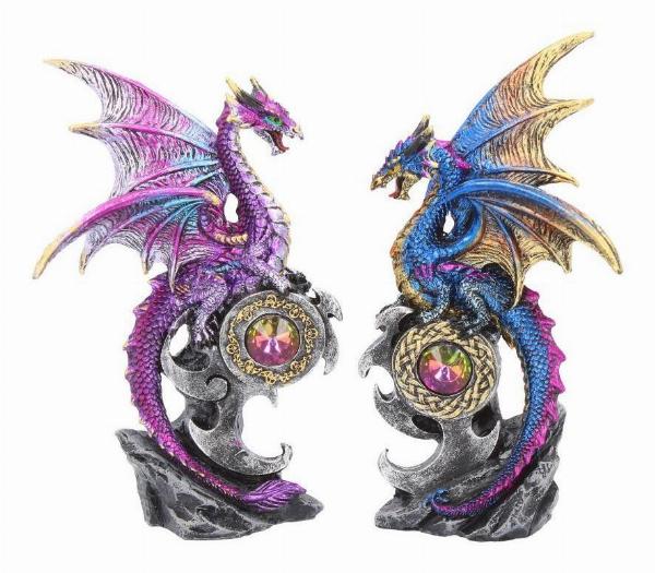Photo #1 of product U3518J7 - Realm Protectors Figurines Set of Two Fantasy Dragon Crystal Ornaments