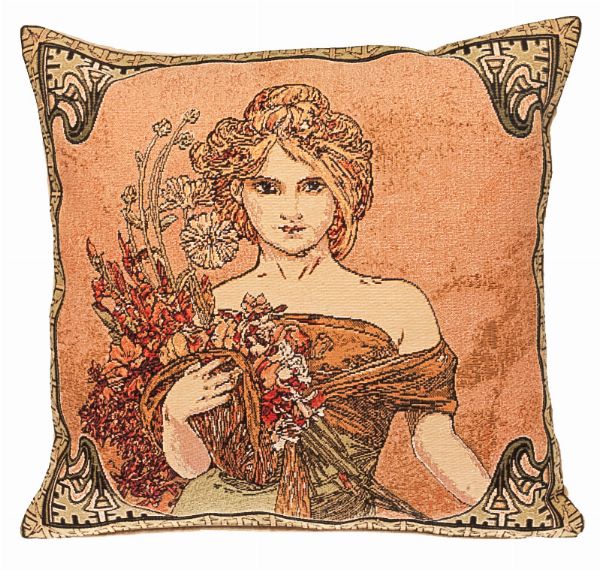 Phot of Spring By Mucha Tapestry Cushion