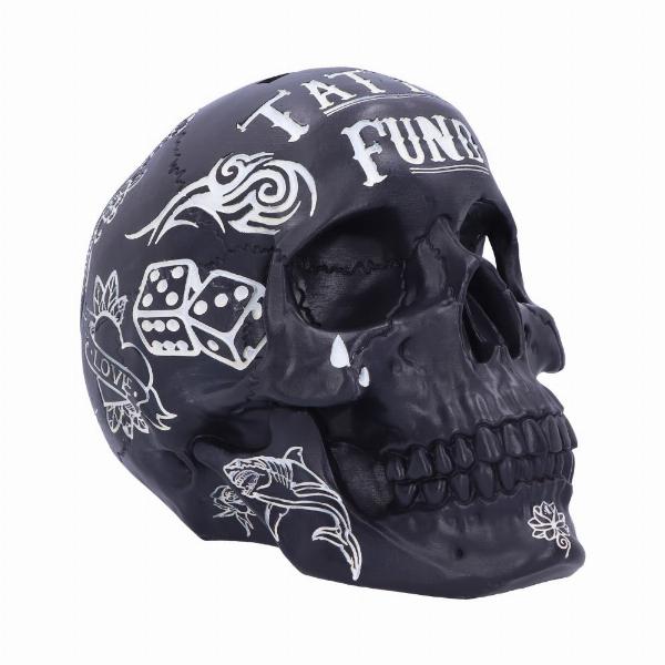 Photo #3 of product B5109R0 - Black and White Traditional, Tribal Tattoo Fund Skull