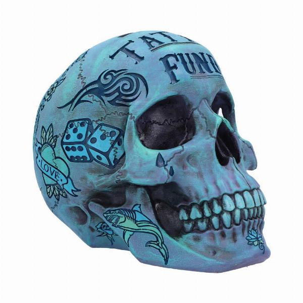 Photo #3 of product B5111R0 - Aqua Blue Traditional, Tribal Tattoo Fund Skull