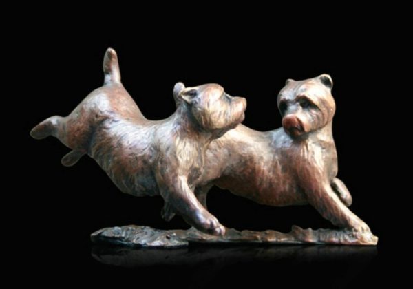 Photo of Westie Pair Running and Playing Bronze Figurine (Limited Edition) Michael Simpson