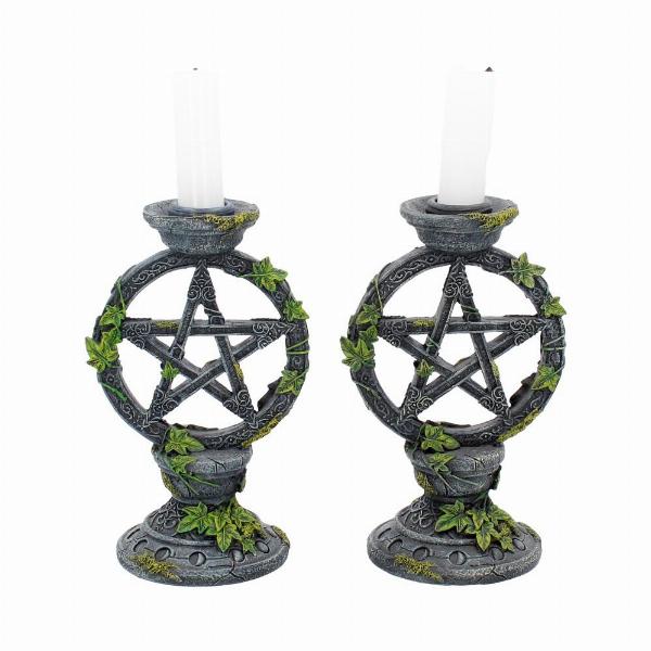 Photo #1 of product B2539G6 - Set of 2 Wiccan Pentagram Candlesticks Witch Candle Holders