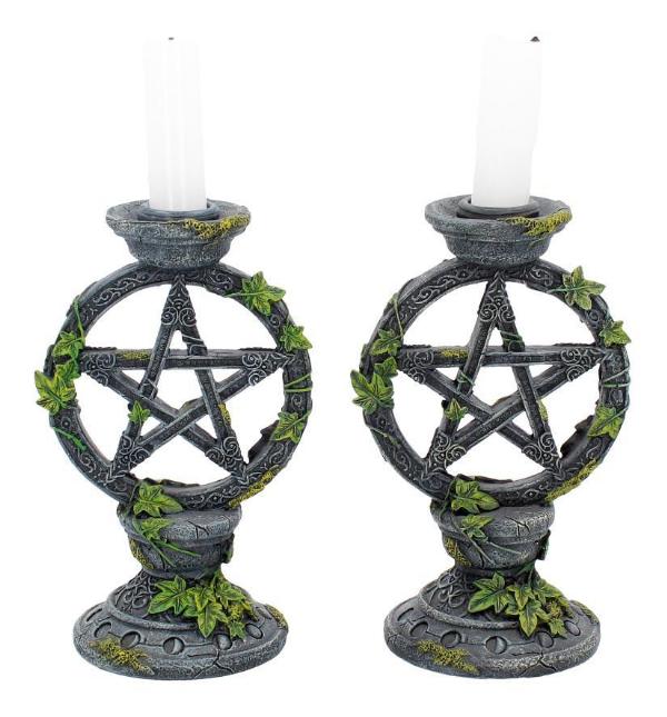 Photo #1 of product B2539G6 - Set of 2 Wiccan Pentagram Candlesticks Witch Candle Holders