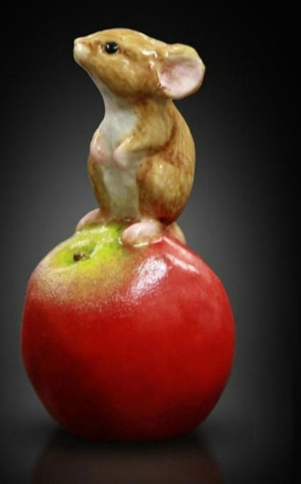 Photo of Baby Mouse on Apple Hand Painted Fine Bone China Miniature Figurine