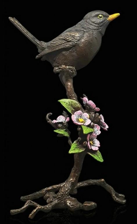 Photo of Blackbird with Blossom Bronze Figurine with Wooden Presentation Box (Limited Edition) Keith Sherwin