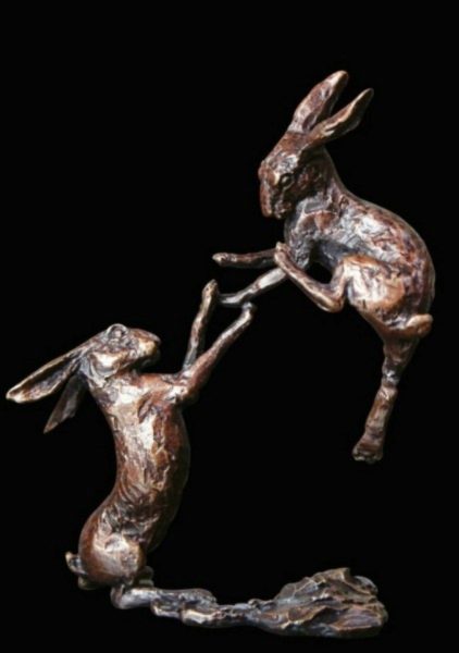 Photo of Boxing Hares Bronze Miniature (Butler and Peach)