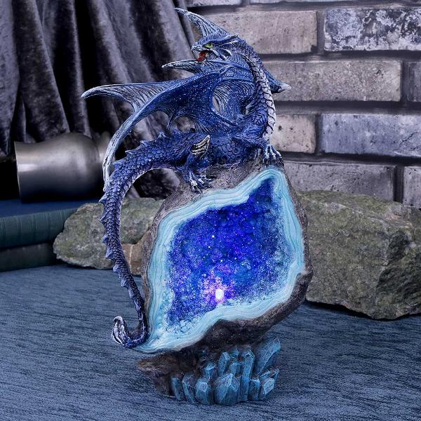 Photo #5 of product U4497N9 - Cobalt Custodian Fantasy Blue Dragon Sitting On A Geode 23cm