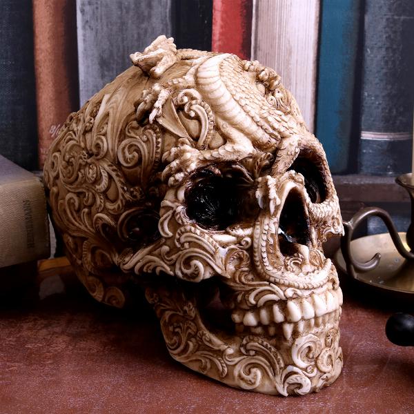 Photo #5 of product U4465N9 - Cranial Drakos Engraved Dragon Skull Ornament 19.5cm