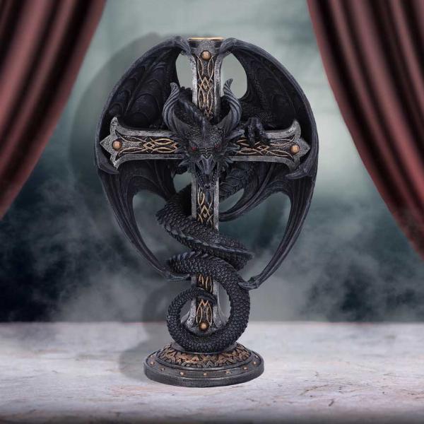 Photo #5 of product D5983W2 - Dark Ember Gothic Dragon Candle Holder 24.5cm