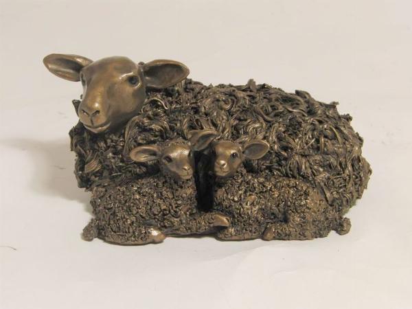 Photo of Ewe with Twin Lambs Bronze Figurine