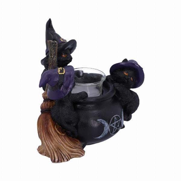Photo #4 of product U5952V2 - Familiar Cauldron Black Cat Candle Holder 12.5cm