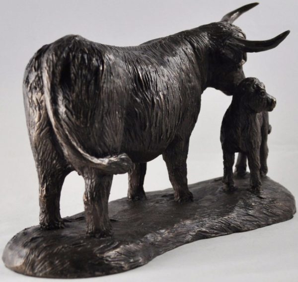 Photo of Highland Cow and Calf Bronze Sculpture (Harriet Glen) 24cm