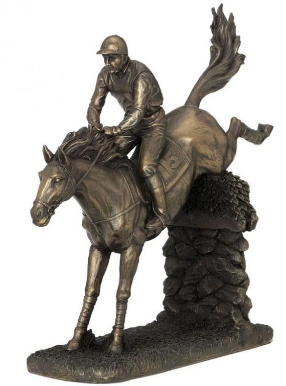 Photo of Jumping Fence Horse and Jockey Bronze Figurine Large