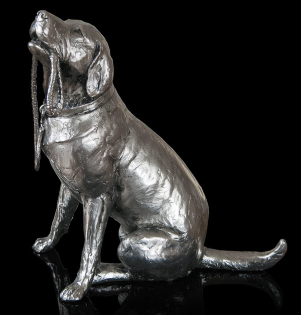 Photo of Labrador with Lead Sitting Nickel Plated Figurine 27 cm Michael Simpson