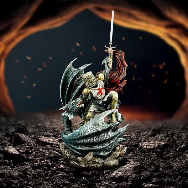 Photo #4 of product D7171B25 - Legends Fall  Templar Knight vs Dragon Resin Figurine