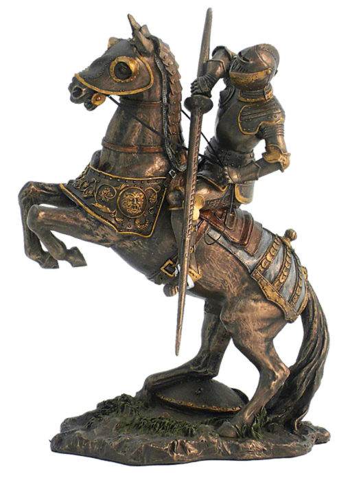 Photo of Medieval Knight with Lance Pointing Downwards Bronze Figurine