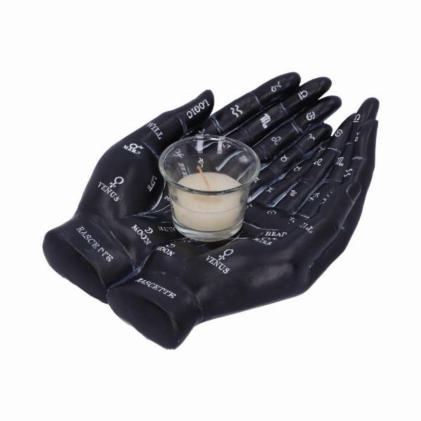 Photo #2 of product U5532T1 - Palmist's Guide Black Chiromancy Hands Candle Holder