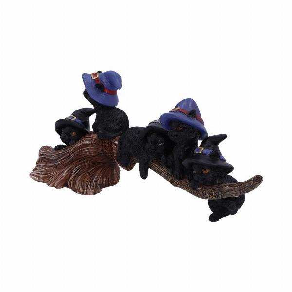 Photo #2 of product U5485T1 - Purrfect Broomstick Witches Familiar Black Cats and Broomstick Figurine