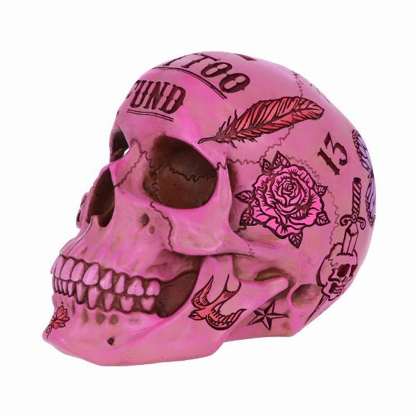 Photo #2 of product B5235S0 - Pink Traditional Tribal Tattoo Fund Skull Money Box