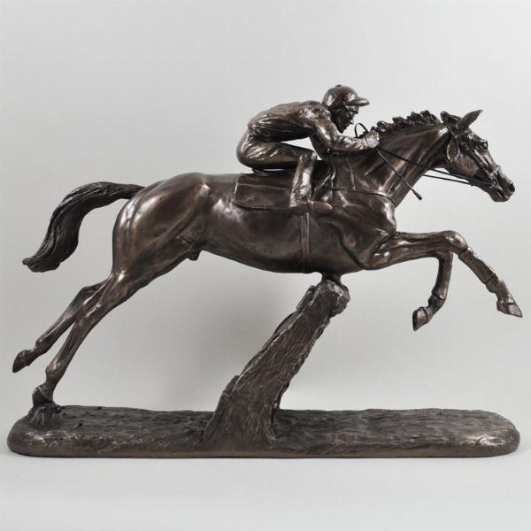 Photo of The Hurdler Cold Cast Bronze Horse and Jockey Horse Racing Sculpture by Harriet Glen