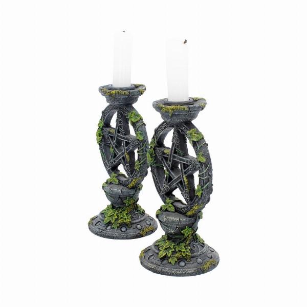 Photo #2 of product B2539G6 - Set of 2 Wiccan Pentagram Candlesticks Witch Candle Holders