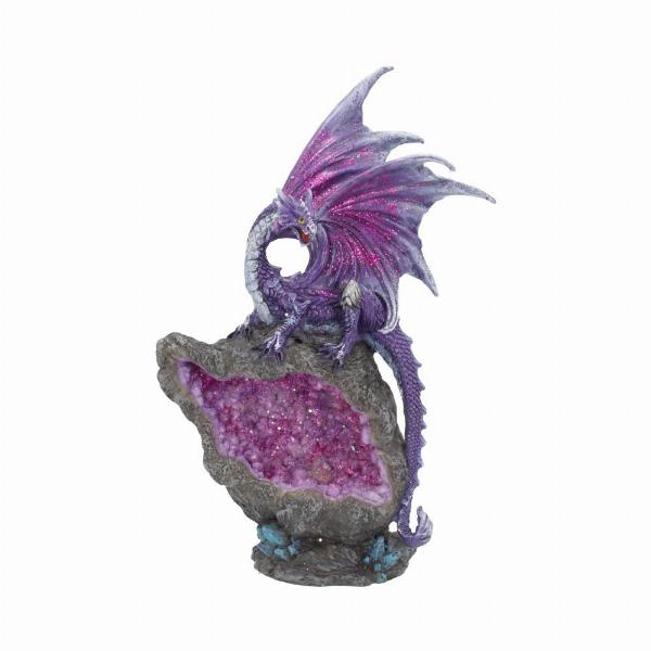 Photo #1 of product U4498N9 - Amethyst Custodian Fantasy Purple Dragon Sitting On A Geode 22cm