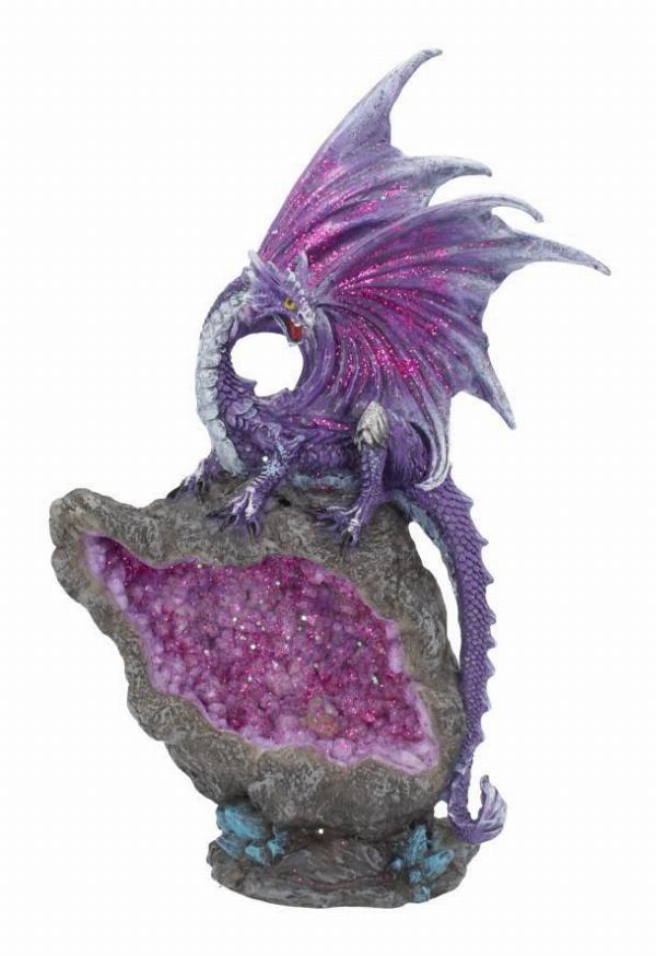 Photo #1 of product U4498N9 - Amethyst Custodian Fantasy Purple Dragon Sitting On A Geode 22cm