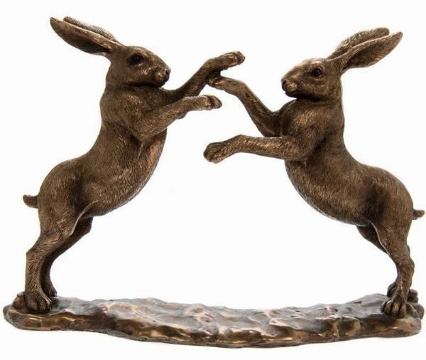 Photo of Boxing Hares Bronzed Figurine Leonardo Collection Small