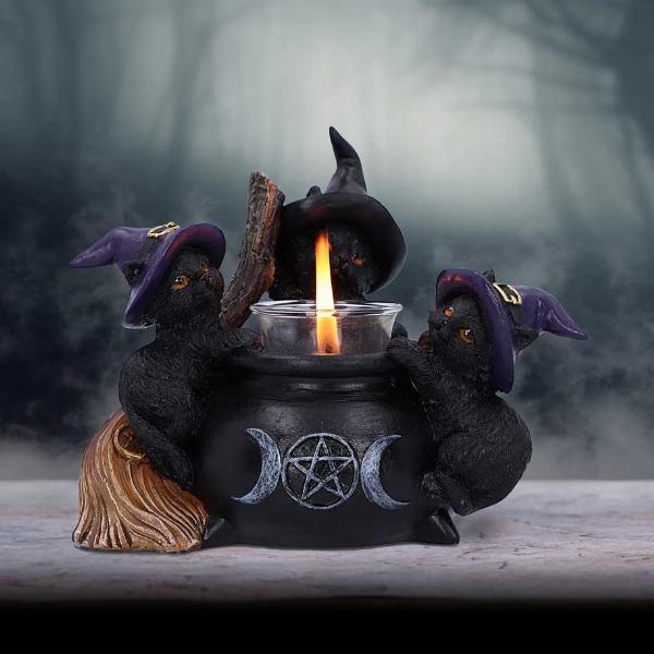 Photo #5 of product U5952V2 - Familiar Cauldron Black Cat Candle Holder 12.5cm