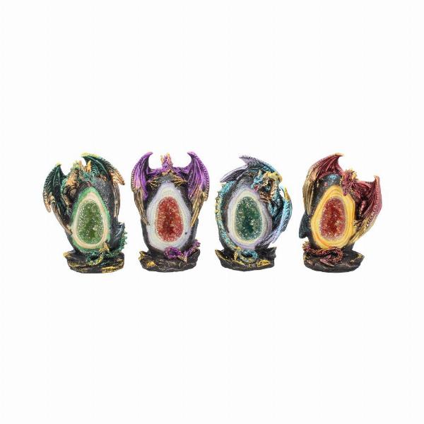 Photo #1 of product U1284D5 - Geode Keepers set of 4 light-up dragon crystal figurines