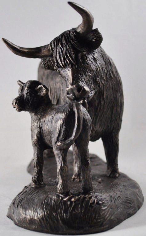 Photo of Highland Cow and Calf Bronze Sculpture (Harriet Glen) 24cm