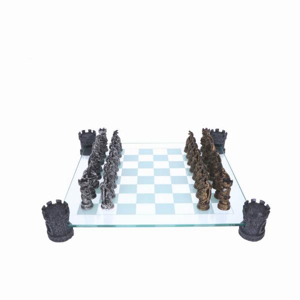 Photo #4 of product NEM5404 - Raised Fantasy Kingdom Of The Dragon Chess Set With Corner Towers 43cm
