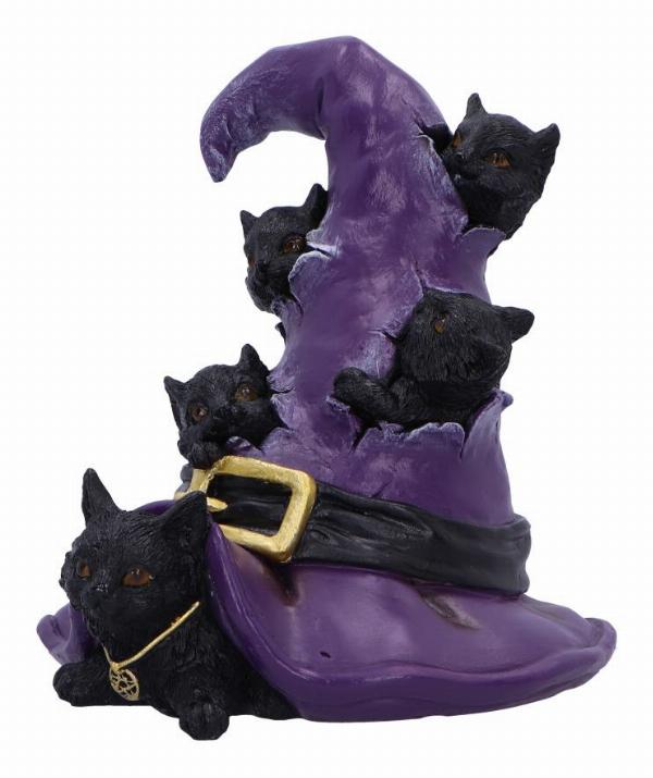 Photo #3 of product U6739A24 - Magical Mischief Witch Hat and Black Cats Figurine 14cm
