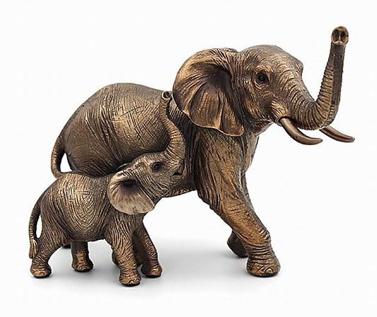 Photo of Mother Elephant and Calf Bronze Figurine Leonardo