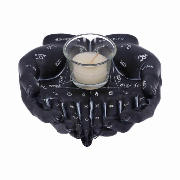 Photo #3 of product U5532T1 - Palmist's Guide Black Chiromancy Hands Candle Holder