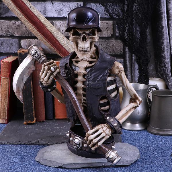 Photo #5 of product B4875P9 - James Ryman Ride Out Of Hell Biker Skeleton Bust Ornament