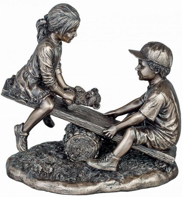 Photo of See Saw Bronze Boy and Girl Figurine
