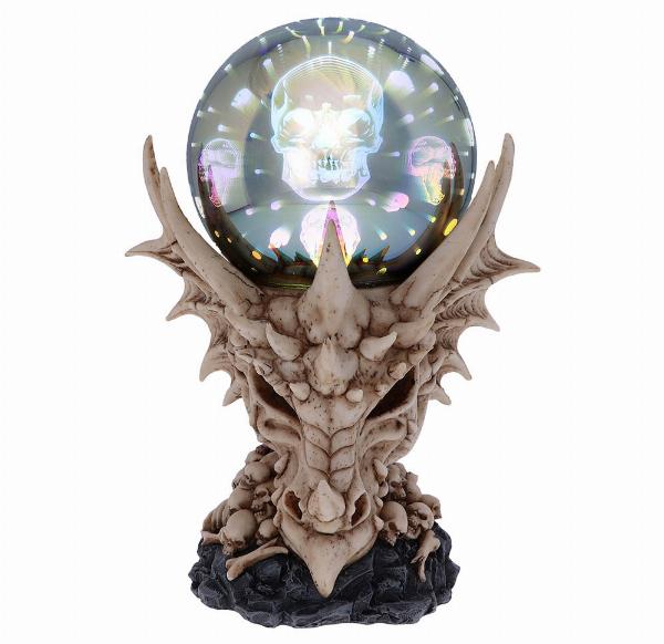 Photo #1 of product U5075R0 - Skeletal Realm Dragon Skull and Light Up Orb Figurine