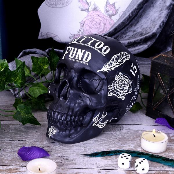 Photo #5 of product B5109R0 - Black and White Traditional, Tribal Tattoo Fund Skull