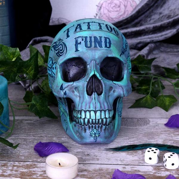 Photo #5 of product B5111R0 - Aqua Blue Traditional, Tribal Tattoo Fund Skull
