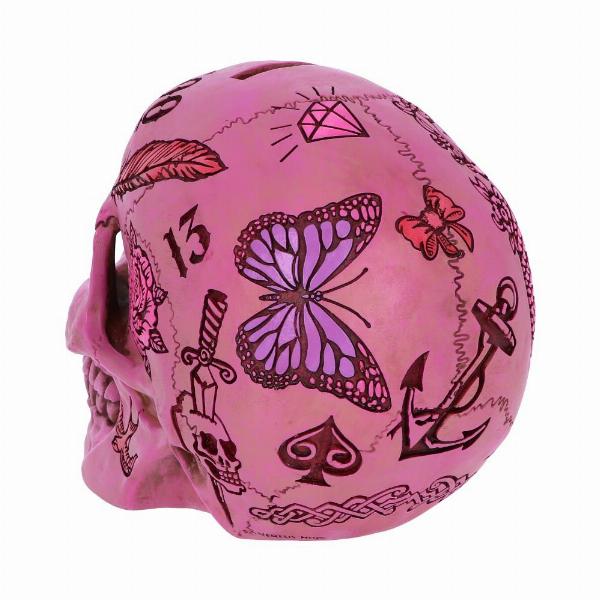 Photo #3 of product B5235S0 - Pink Traditional Tribal Tattoo Fund Skull Money Box