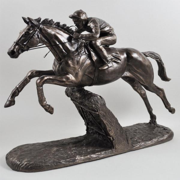 Photo of The Hurdler Cold Cast Bronze Horse and Jockey Horse Racing Sculpture by Harriet Glen