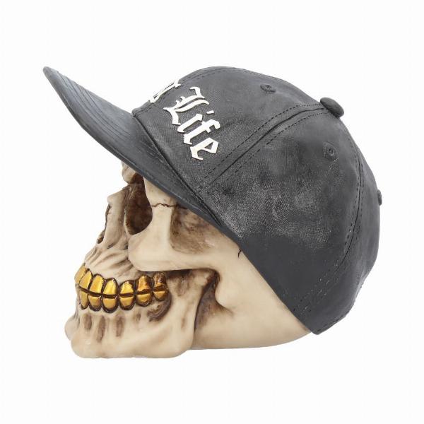 Photo #3 of product K3108H7 - Thug Life Skull with Gold Teeth and Baseball Cap Figurine 15.8cm