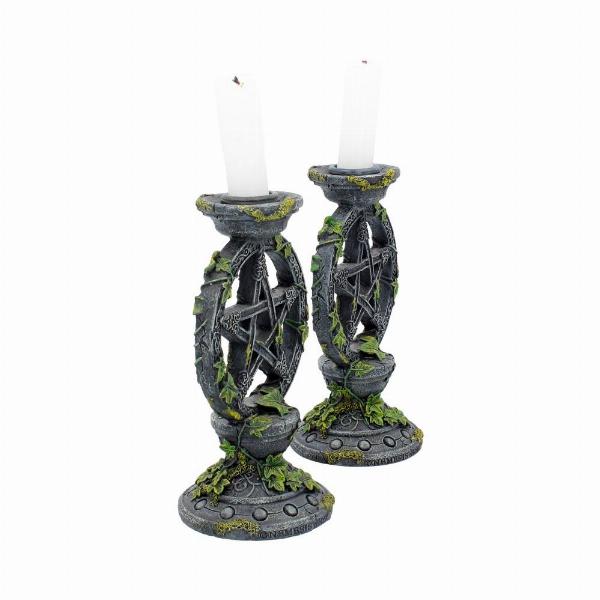 Photo #3 of product B2539G6 - Set of 2 Wiccan Pentagram Candlesticks Witch Candle Holders