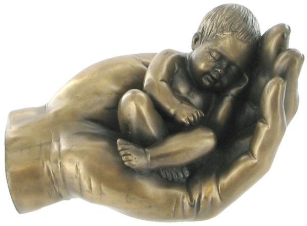 Photo of Baby in Hand Bronze Figurine