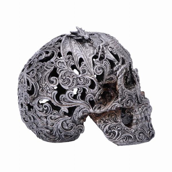 Photo #4 of product U4977R0 - Silver Cranial Drakos Engraved Dragon Skull Ornament