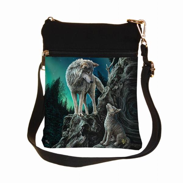 Photo #1 of product B3309J7 - Small Guidance Wolf and Pup Shoulder Bag by Lisa Parker