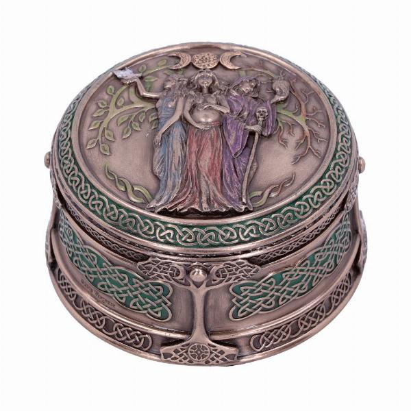 Photo #1 of product H4743P9 - Bronze Maiden Mother Crone Triple Moon Pagan Trinket Box