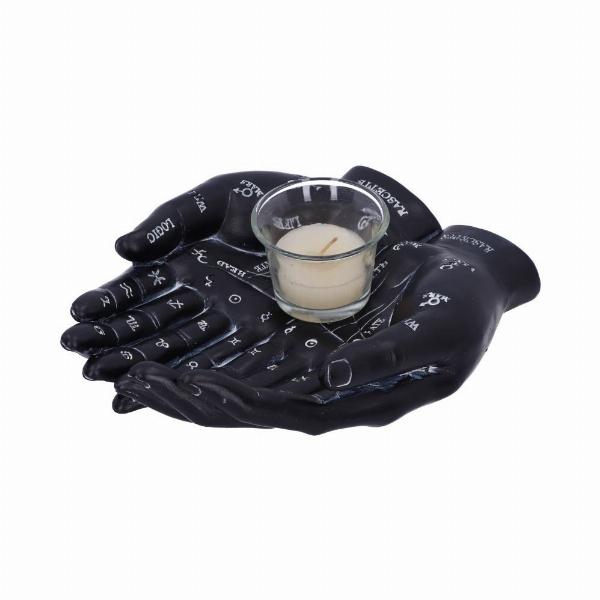 Photo #4 of product U5532T1 - Palmist's Guide Black Chiromancy Hands Candle Holder