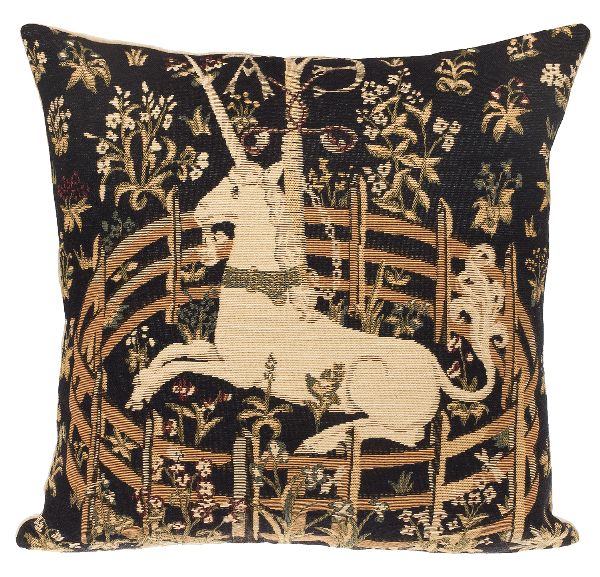 Phot of Unicorn In Captivity Medieval Tapestry Cushion